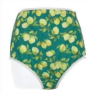 Swimsuit High Waist Bikini Bottom in Lemon Print in Green and Yellow Size XS